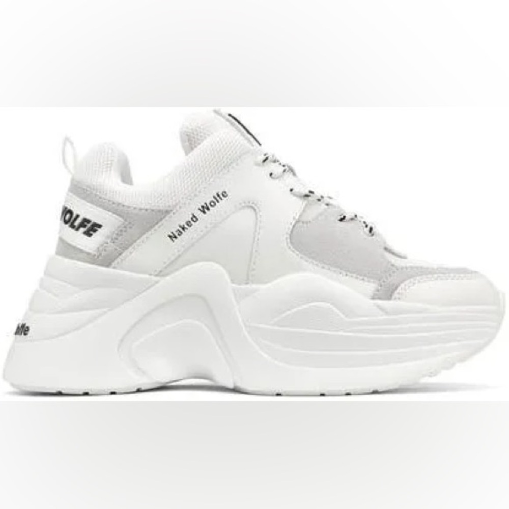 NAKED WOLFE 🐺 Art Track Sneakers White & Grey 👟 Women’s 9 🩶🤍⚡️